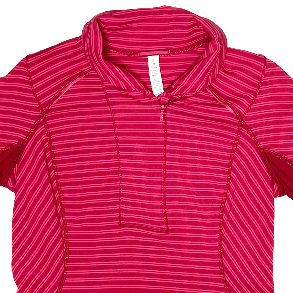 Lululemon Think Fast Pullover in Stripe Deepest Cranberry Size 8 - Picture 6 of 12